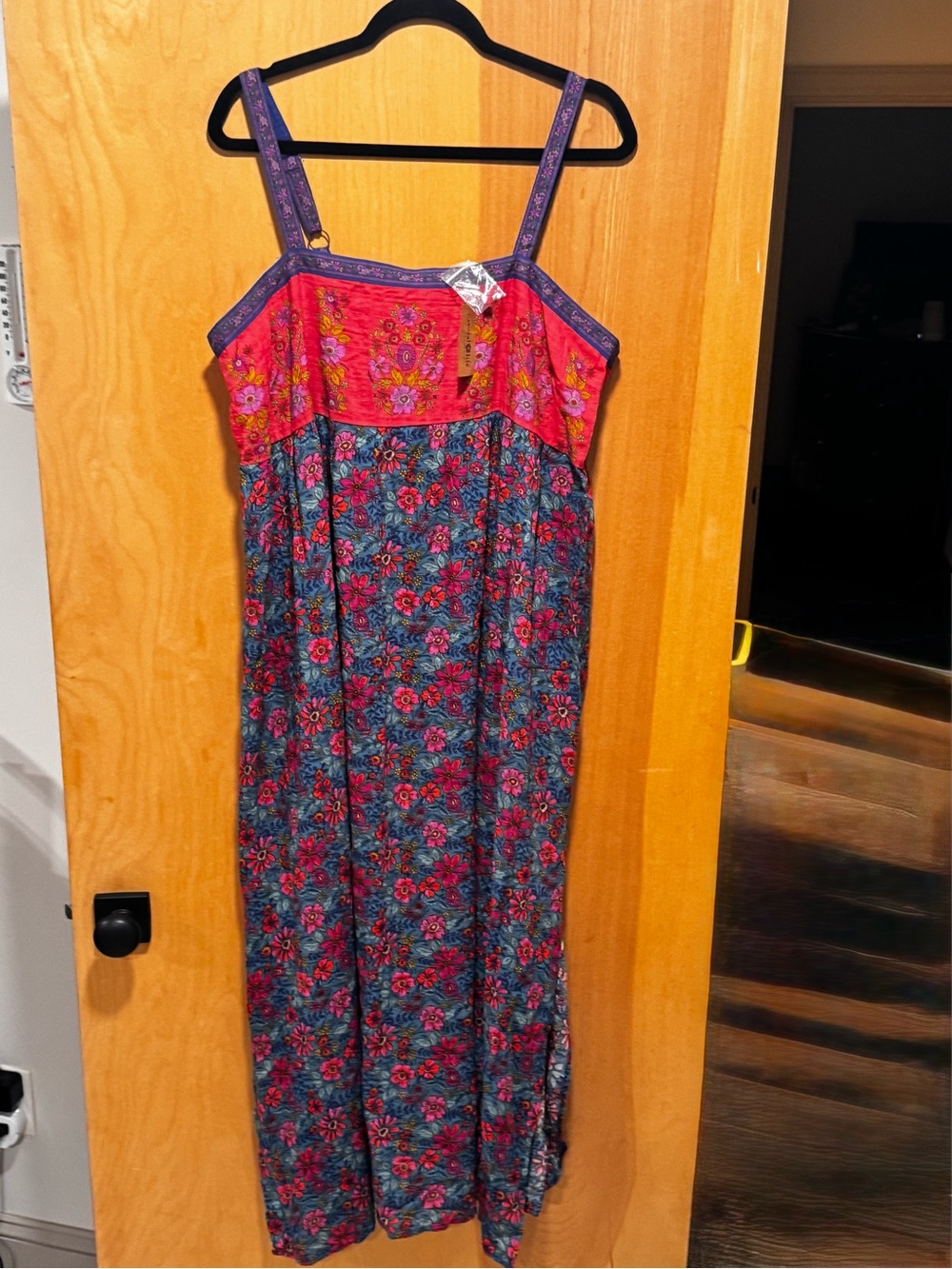 Natural Life NWT Floral Maxi Dress with Pink Yoke
